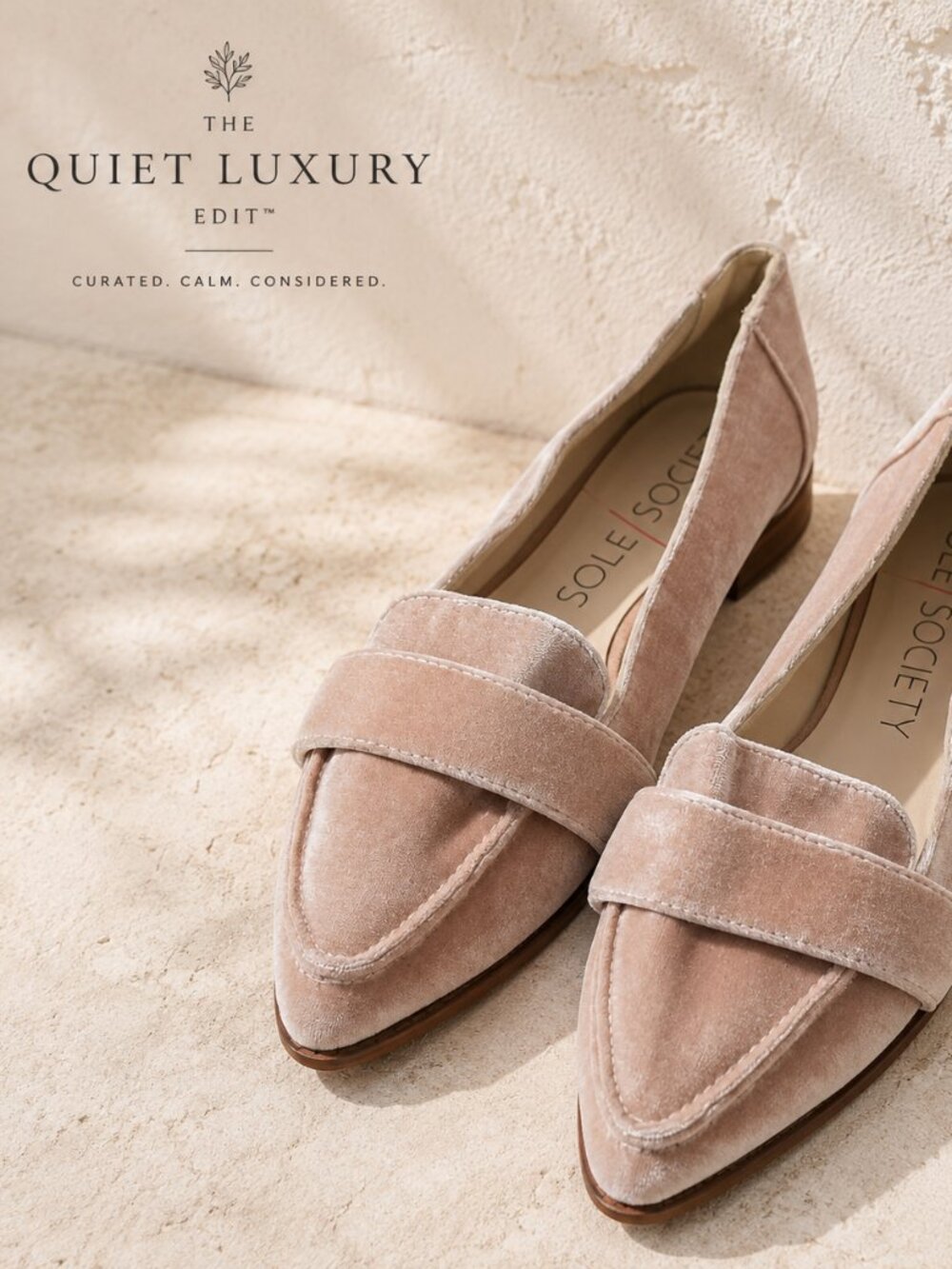 Sole Society Velvet Pointed Toe Loafers Blush Beige Flats Size 9.5 - Picture 2 of 8